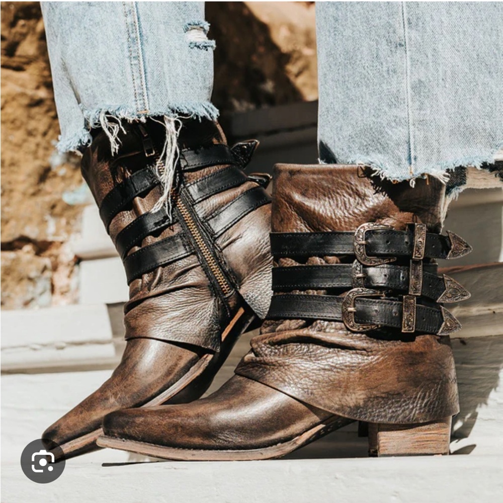 Freebird by Steven Brown Leather Ankle Boots with Black Straps